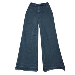 Rolla's High Rise Wide Leg Women 25 Blue Eastcoast Flare Sailor Raw Hem Jeans